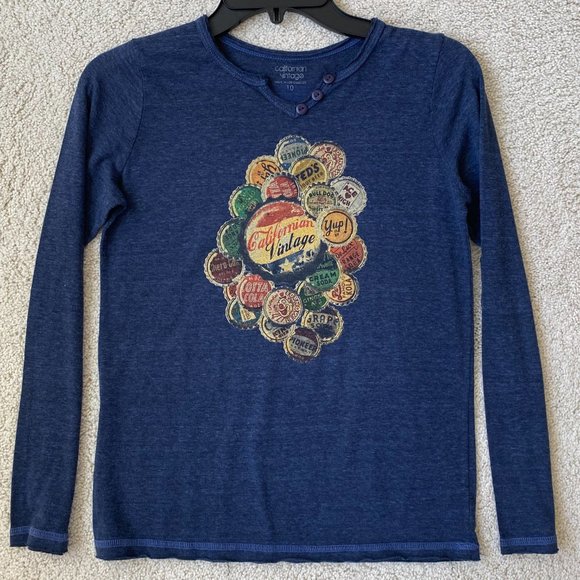 California Vintage Old Time Soda Caps Long Sleeve T-Shirt - Picture 1 of 7